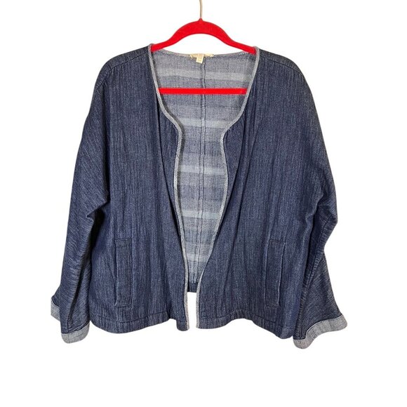 Eileen Fisher Denim Jacket L Blue Luxury Relaxed Chic Preppy Classic Organic - Picture 1 of 11